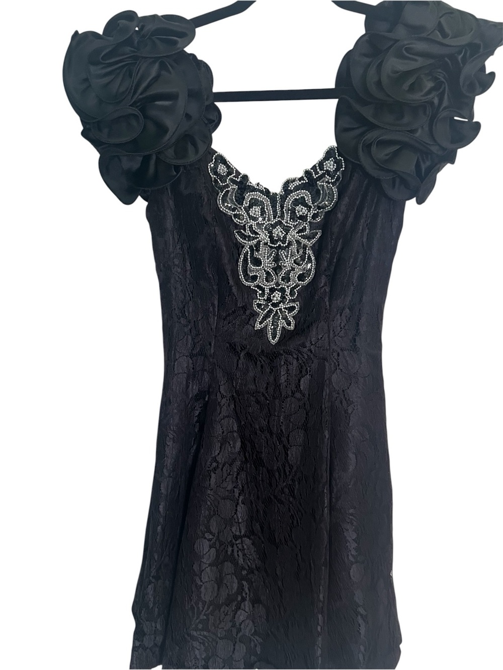Betsy & Adam Black Lace w/Floral Shoulder Detail Cocktail Dress Size 5-6